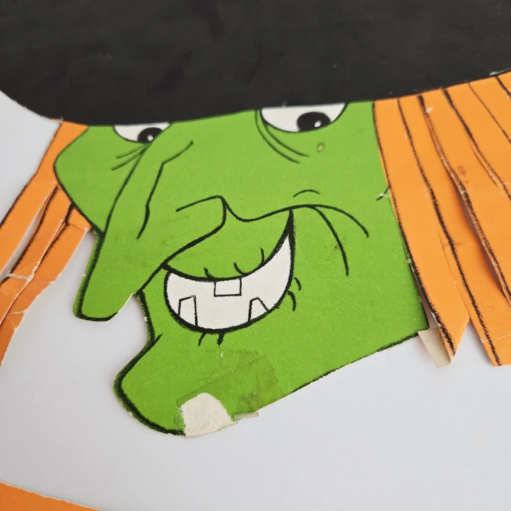 Vintage Halloween Die Cut Paper Wall Decorations Neon Witch Moon 70s Lot of 2